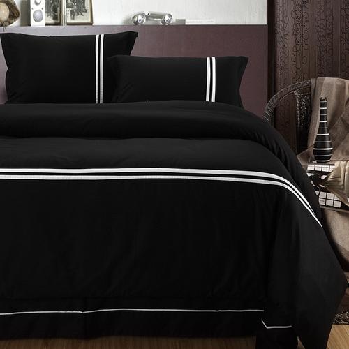 星级酒店床上用品60s全棉高质高密包黑色边四件套床单床